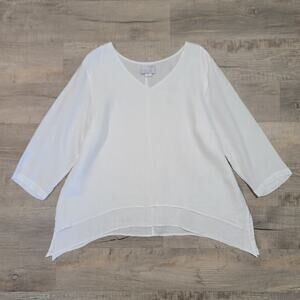 La Fixsun Size Medium 100% Linen Oversized Slouchy Lagenlook Tunic Blouse V Neck